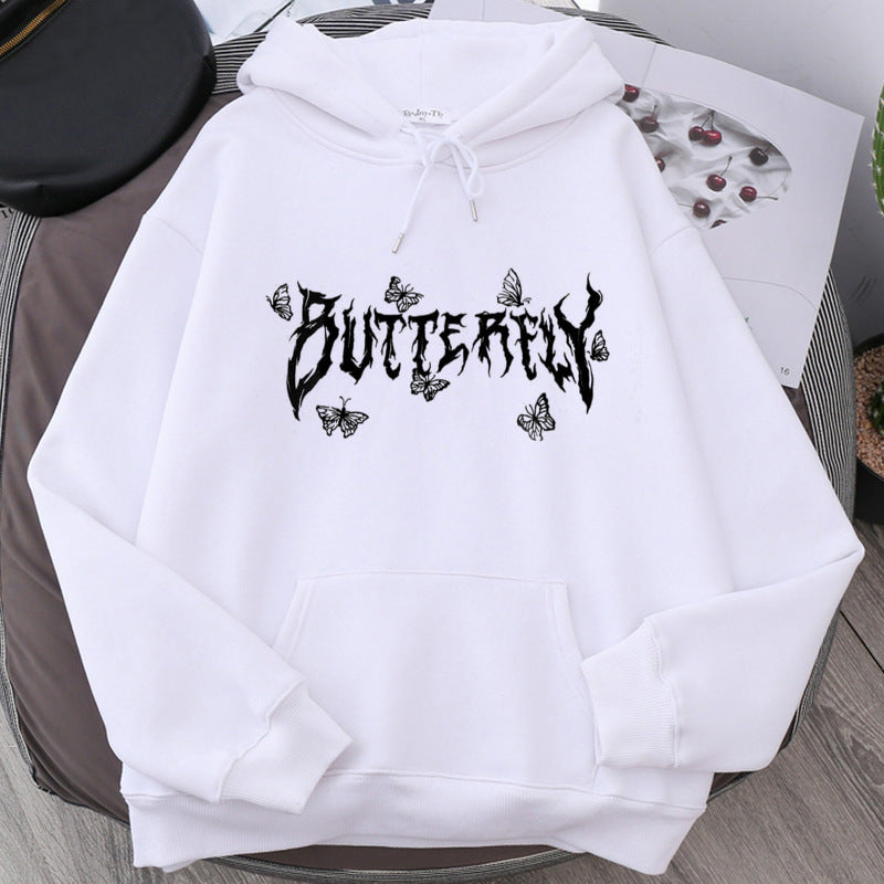 Gothic Letter Butterfly Loose Couple Sweatshirt