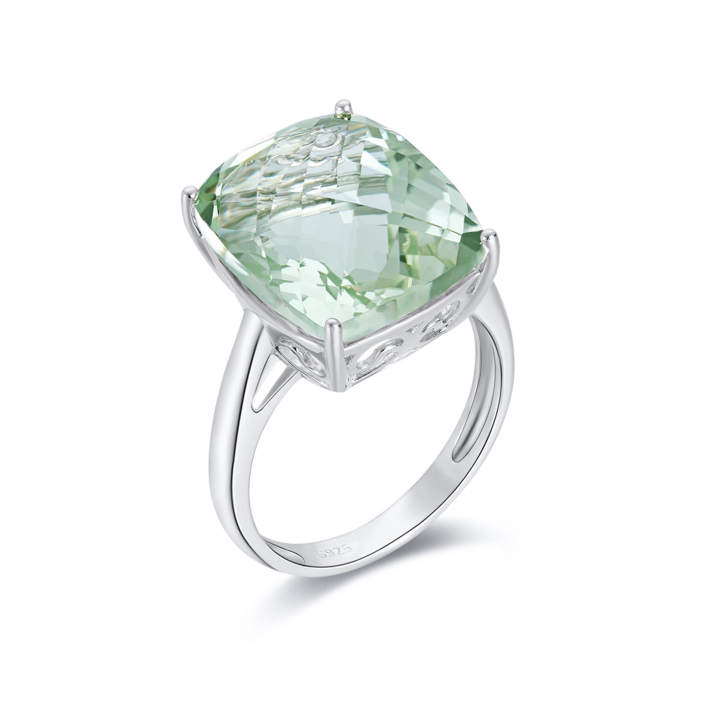 Natural Green Amethyst Ring Female S925 Sterling Silver Gemstone Inlaid Luxury