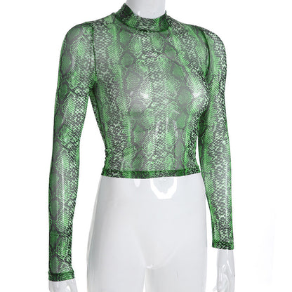 GREEN SNAKE PERSPECTIVE MESH TOP