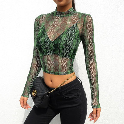 GREEN SNAKE PERSPECTIVE MESH TOP