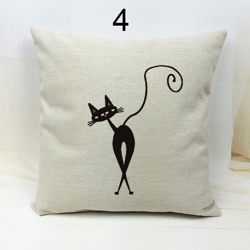 Retro black cat cotton pillowcase