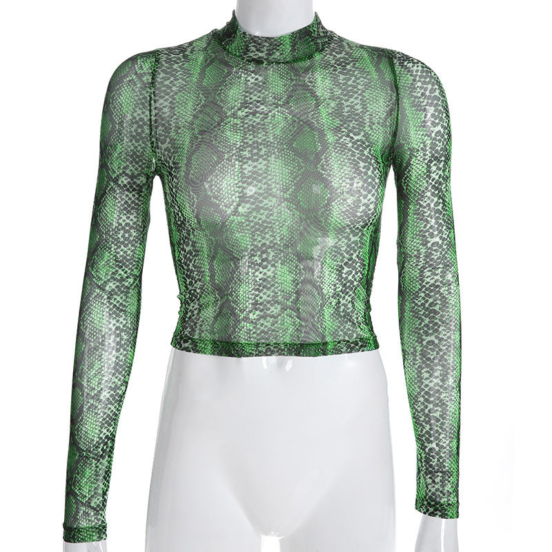 GREEN SNAKE PERSPECTIVE MESH TOP