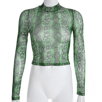 GREEN SNAKE PERSPECTIVE MESH TOP