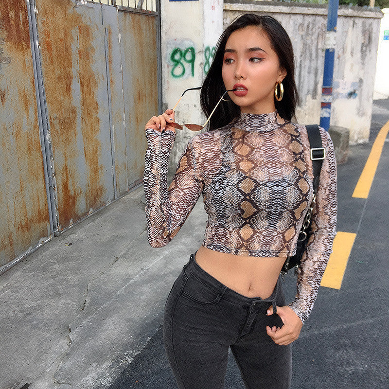 GREEN SNAKE PERSPECTIVE MESH TOP