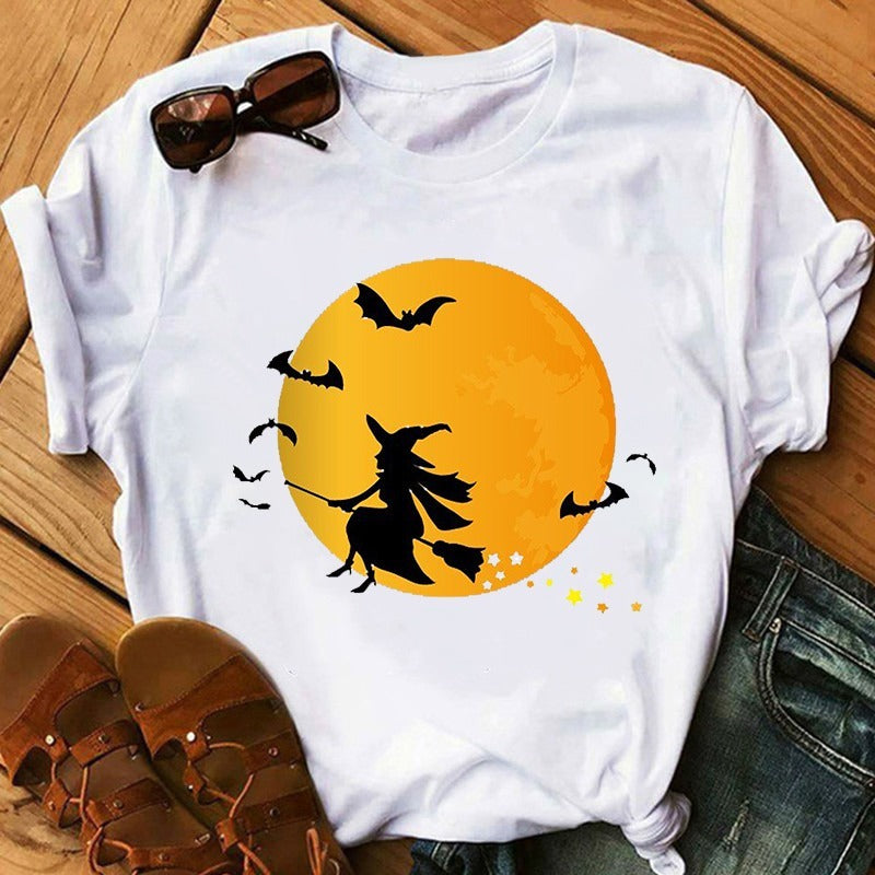 Witch Halloween Print Short Sleeve T-shirt