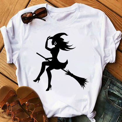 Witch Halloween Print Short Sleeve T-shirt