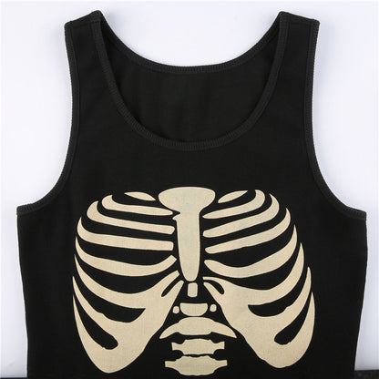 Gothic Style Vest Skull Print Fashion