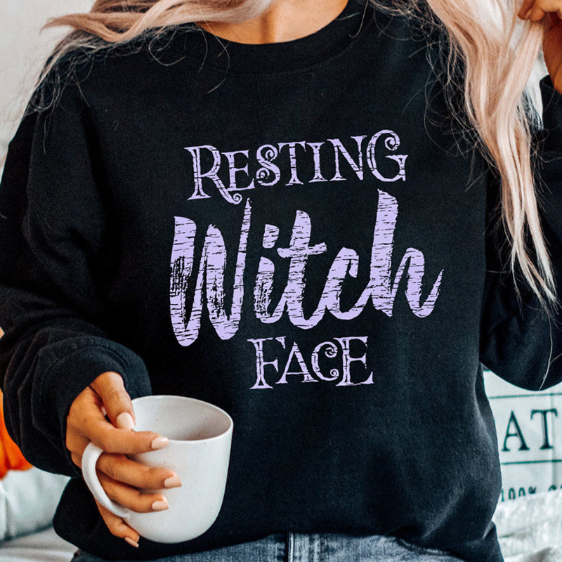 Black Resting Witch Face Pullover