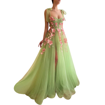 French Flower Dress Cut Green