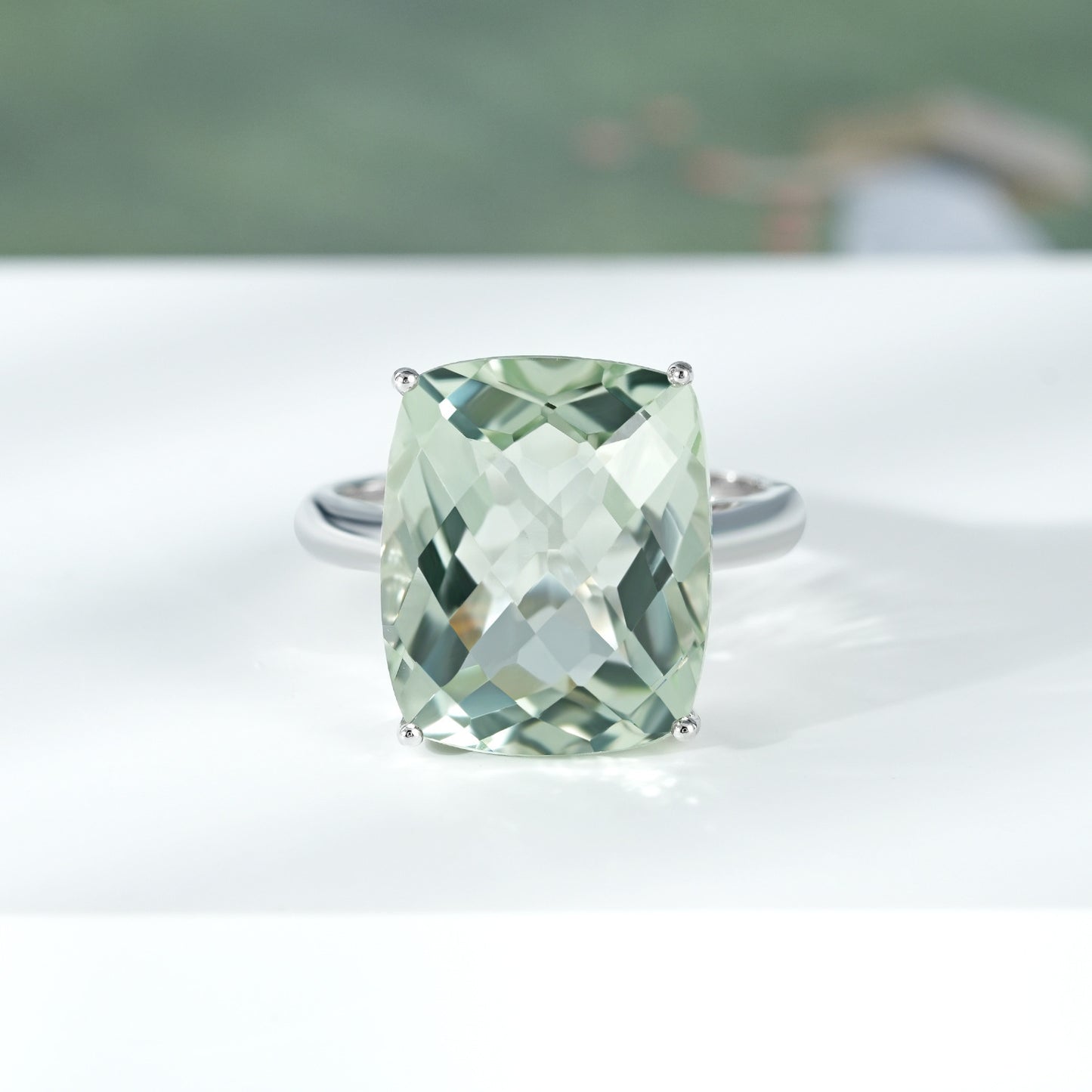 Natural Green Amethyst Ring Female S925 Sterling Silver Gemstone Inlaid Luxury