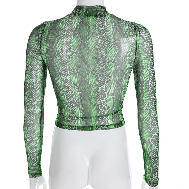 GREEN SNAKE PERSPECTIVE MESH TOP