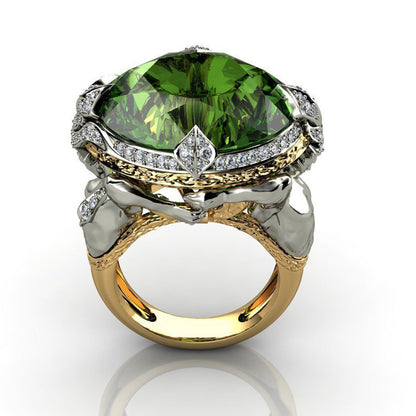 Inlaid Mermaid Green Zircon Ring