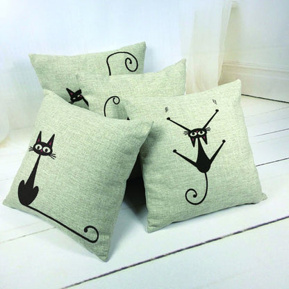 Retro black cat cotton pillowcase