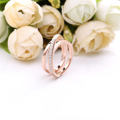 S925 Sterling Silver Rose Interlaced Three Ring