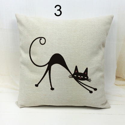 Retro black cat cotton pillowcase