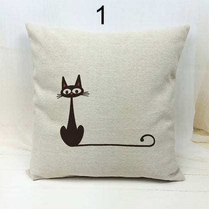 Retro black cat cotton pillowcase