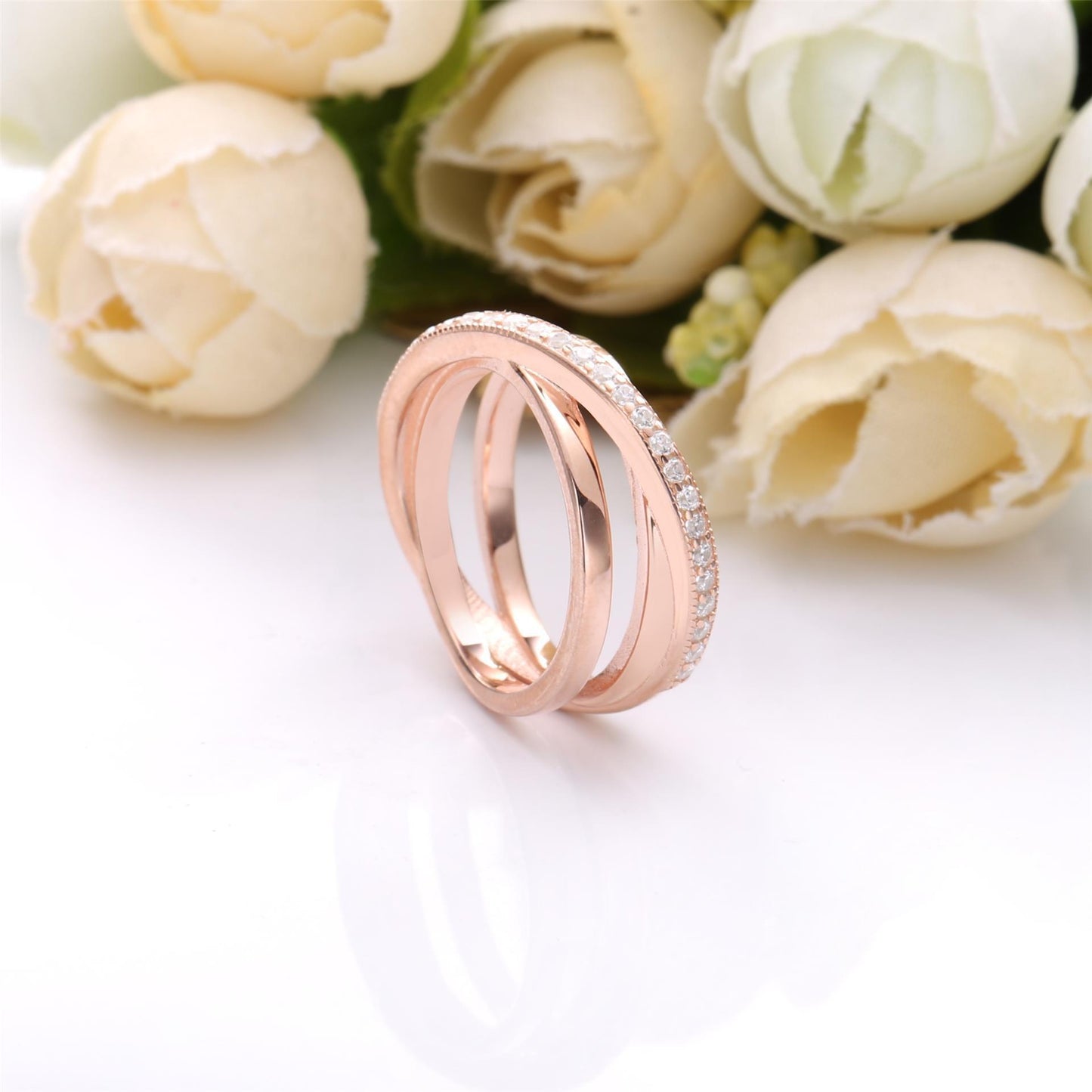 S925 Sterling Silver Rose Interlaced Three Ring