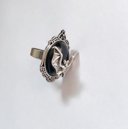 Bat black gem ring