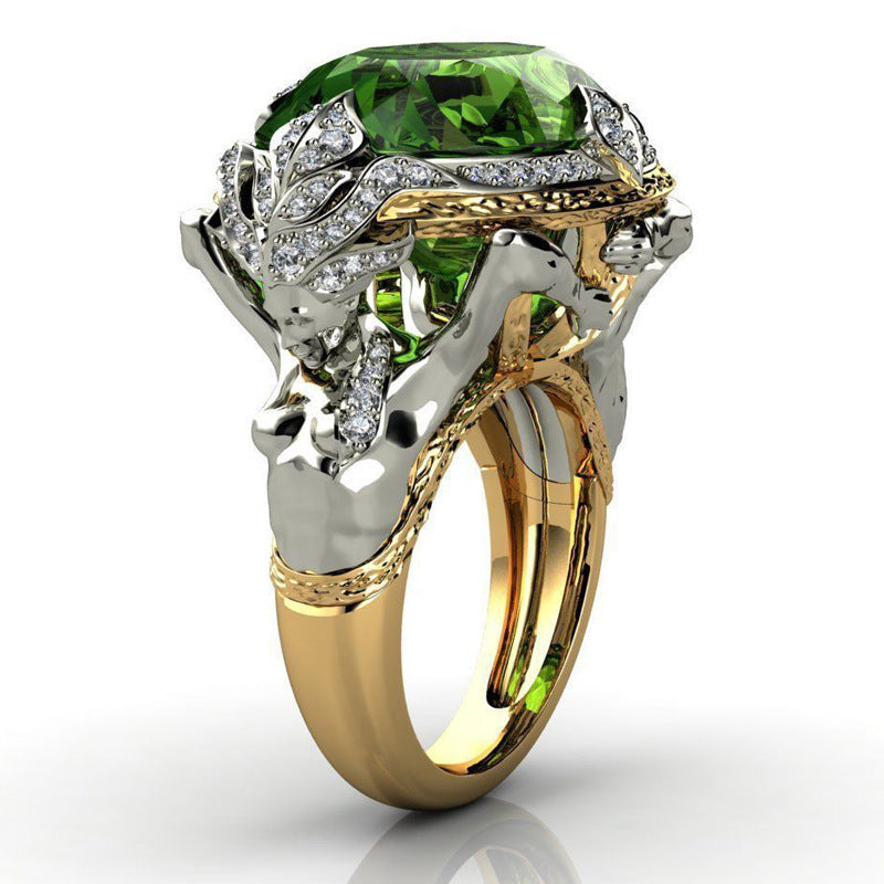 Inlaid Mermaid Green Zircon Ring