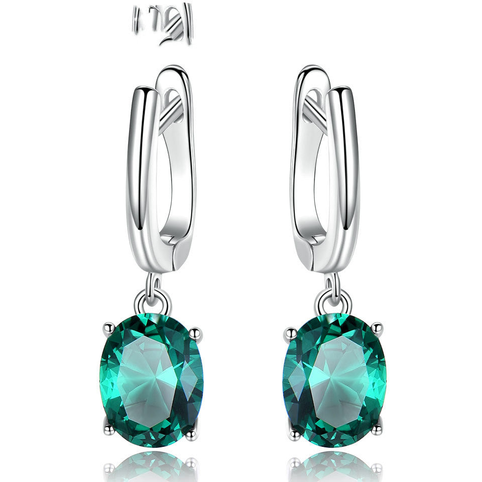 Earrings Women Fashion Zircon S925 Sterling Silver Emerald Long Clip