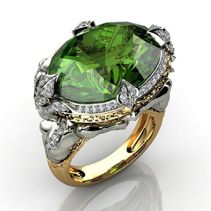 Inlaid Mermaid Green Zircon Ring