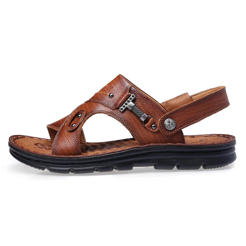 Fashion  Men Sandals Genuine Leather Summer Beach Slippers Outdoor Soft Platform shoes men Dual use slippers Plus size 45 46 47