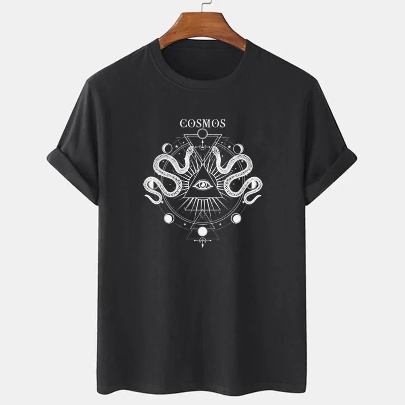 Mystical Geometric T Shirt Women Oversized Vintage Aesthetic Celestial Tshirt Occult Witch Shirt Halloween Gothic Clothing Tops