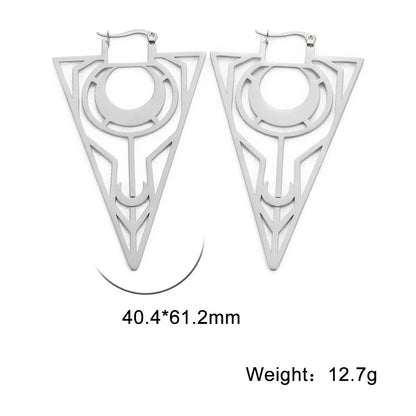 LIKGREAT Gothic Triangle Geometric Black Hoop Earrings For Women Stainless Steel Moon Drop Earrings Wicca Amulet Jewelry Gift