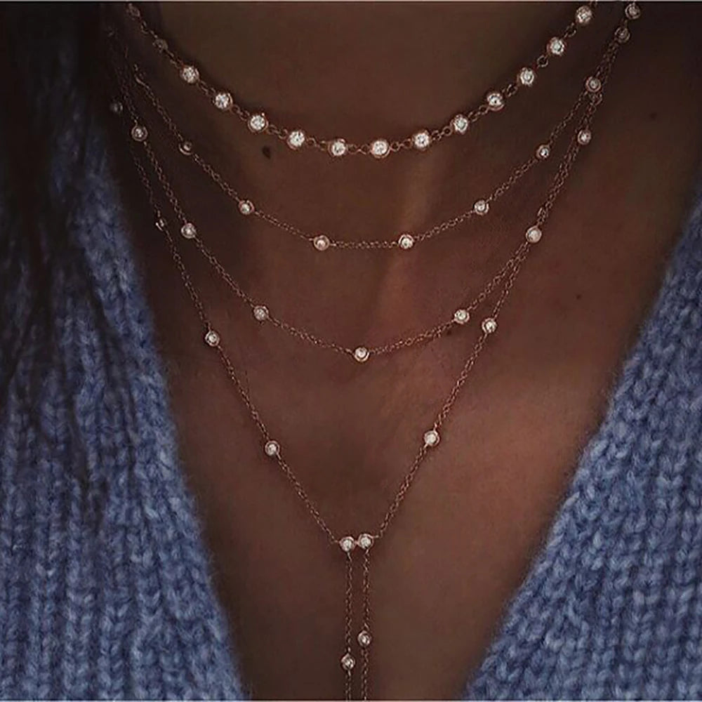 New Vintage Crystal Geometry Star Moon Lock Necklace For Women 2020 Boho Multi-level Pendants Necklaces Chokers Jewelry Gift