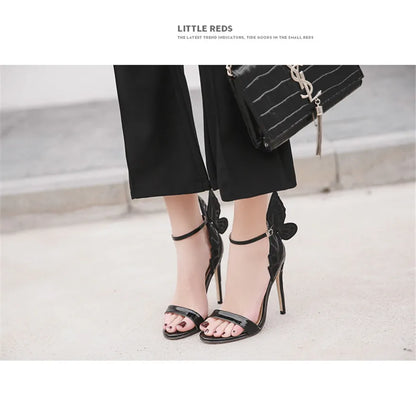 New Design Butterfly Wings Sandals Women Sexy Stiletto Patent Leather Party Dress Open Toe Buckle High Heels Platform Shoes Lady