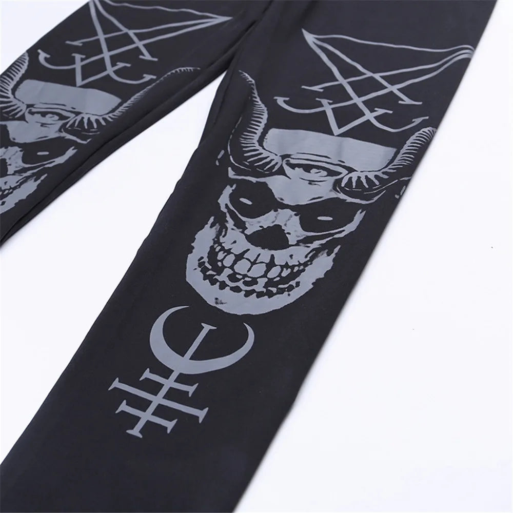 [You're My Secret] 2023 HOT Gothic Leggings For Women Ouija Workout Pants Dark Grunge Black Cat Skull Leggins Devil Satan Legins