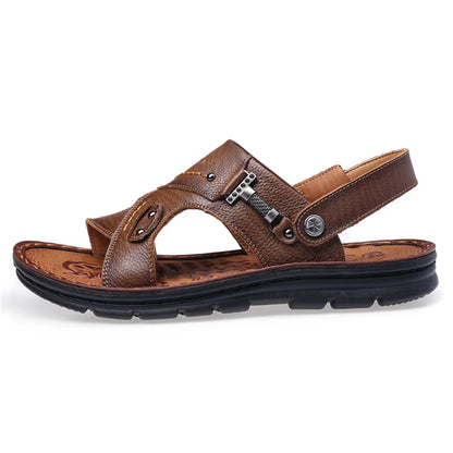 Fashion  Men Sandals Genuine Leather Summer Beach Slippers Outdoor Soft Platform shoes men Dual use slippers Plus size 45 46 47