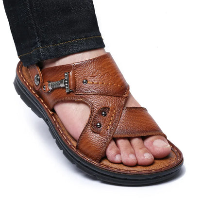 Fashion  Men Sandals Genuine Leather Summer Beach Slippers Outdoor Soft Platform shoes men Dual use slippers Plus size 45 46 47