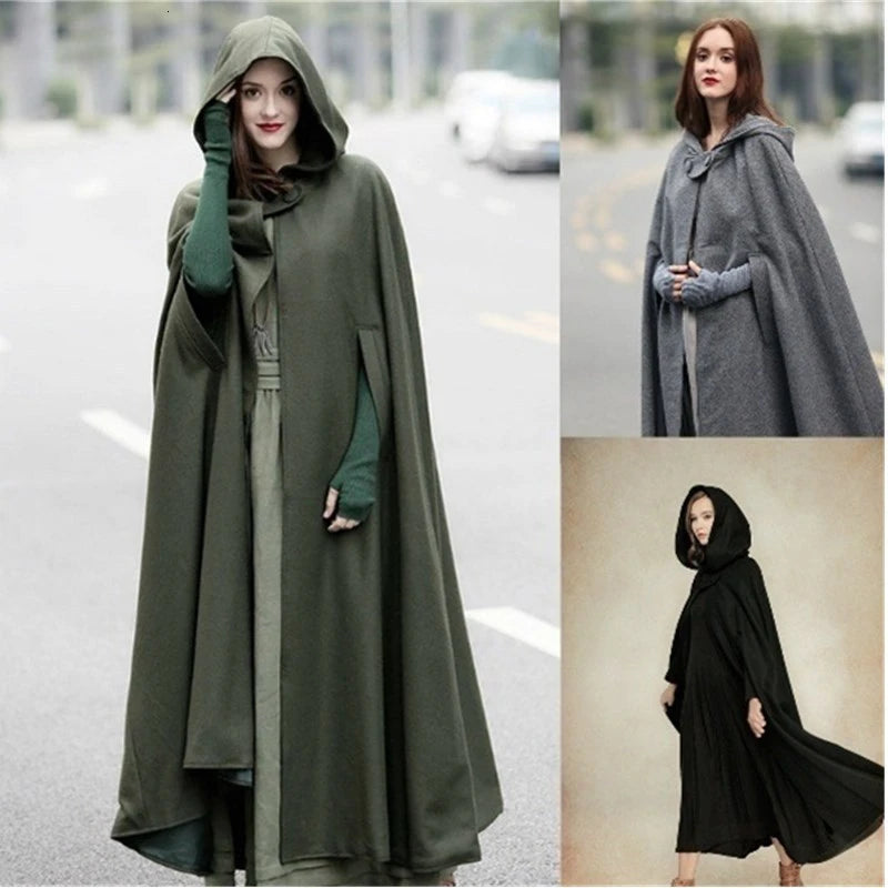 Cosplay Vintage Medieval Gothic Hooded Cloak Thin Coat Women Vampire Devil creed Capes Pirate Robes Halloween