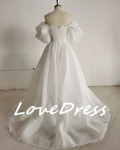 Boho Off The Shoulder Princess Wedding Dress Sweetheart Appliqued Puff Sleeves Bride Dress A-Line Backless For Bride Gown 2023