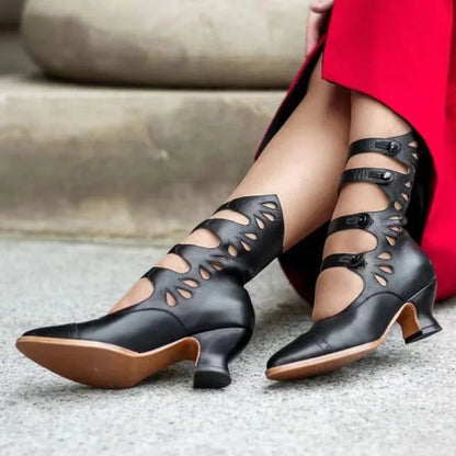 Women Gothic Medieval Retro Elf Witch Leaves Lace Up Shoes Cosplay Costume British Style Men Palace Carnival Party Knight PU Boo