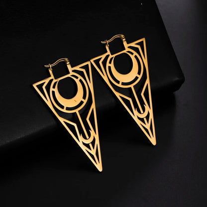 LIKGREAT Gothic Triangle Geometric Black Hoop Earrings For Women Stainless Steel Moon Drop Earrings Wicca Amulet Jewelry Gift