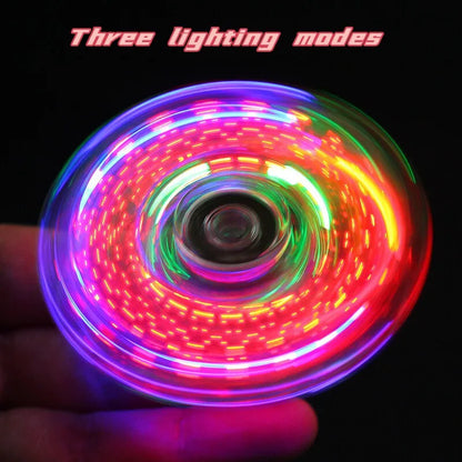 Crystal Luminous LED Light Fidget Spinner Hand Top Spinners Glow in Dark EDC Stress Relief Toys Kinetic Gyroscope for Children