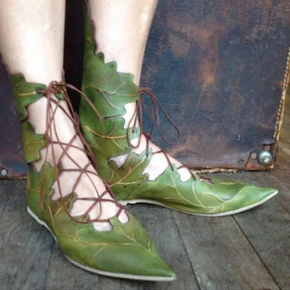 Medieval Elf Witch Leaves Lace Up Shoes for Women