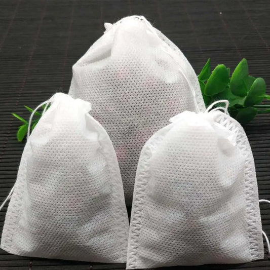 100Pcs Disposable Tea Bag Drawstring Empty Tea Bags Loose Leaf Powder Herb Filter Bag Pouch Food Grade Non-Woven Tea Infuser