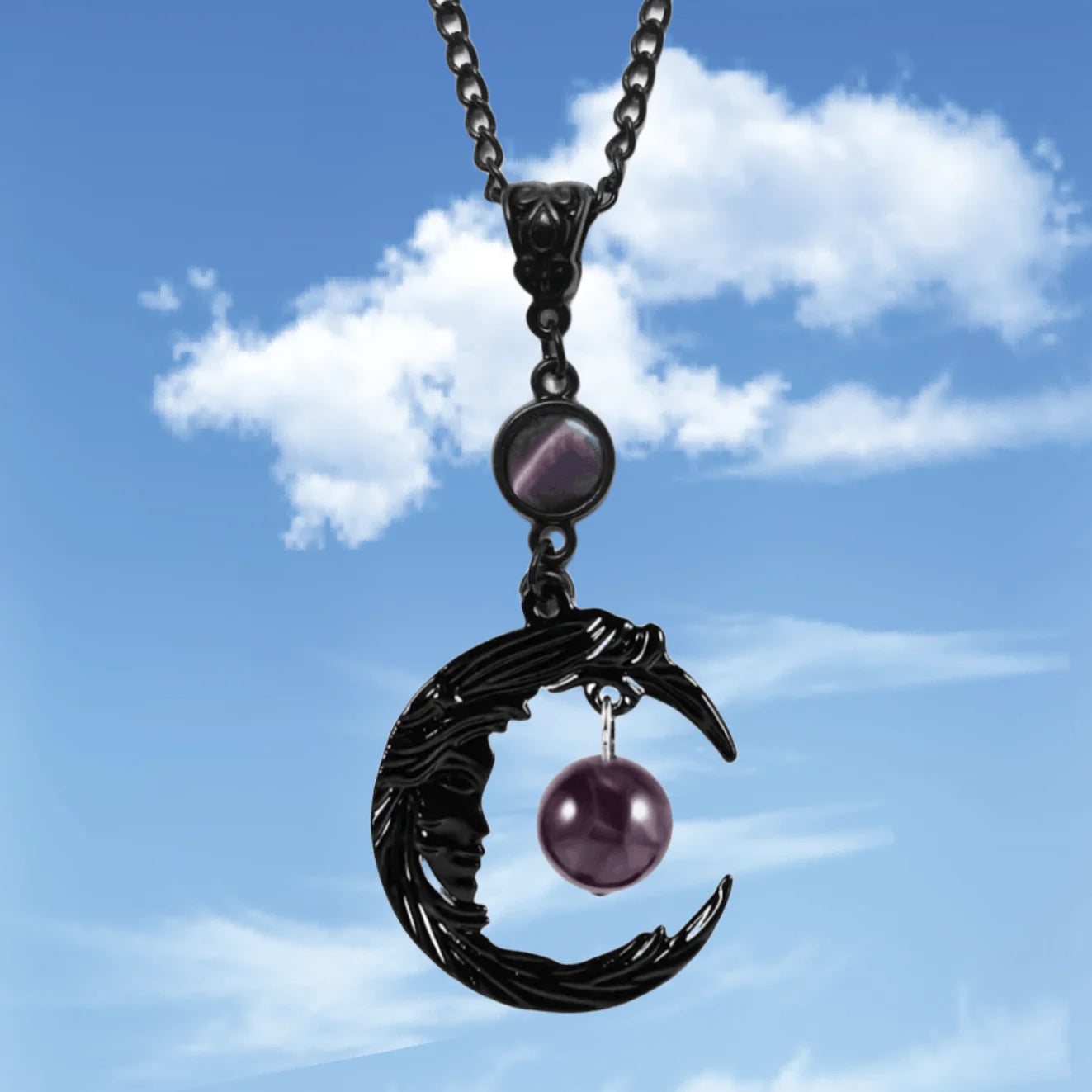 Gothic Magic Amethyst Pendant Necklace Natural Crystal Stone Moon Goddess Charm Choker Amulet Wicca Jewelry Gifts