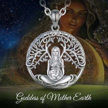 Eudora 925 Sterling Silver Mother Earth Necklace for Man Women Vintage Goddess Mother Earth Pendant Witch Jewelry Wicca Gift