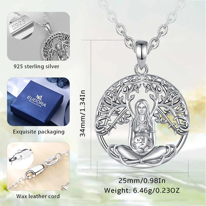 Eudora 925 Sterling Silver Mother Earth Necklace for Man Women Vintage Goddess Mother Earth Pendant Witch Jewelry Wicca Gift