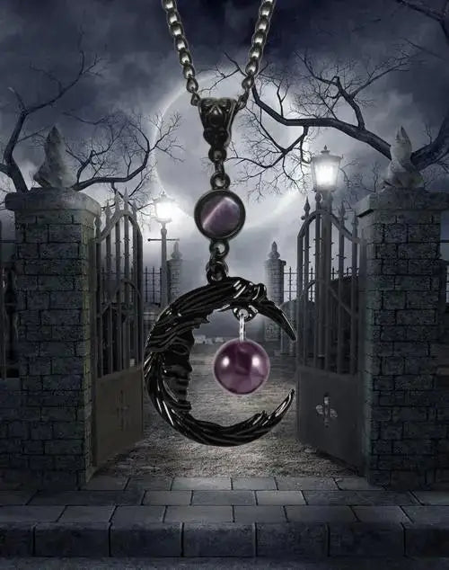 Gothic Magic Amethyst Pendant Necklace Natural Crystal Stone Moon Goddess Charm Choker Amulet Wicca Jewelry Gifts