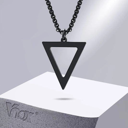 Vnox Rock Punk Mens Triangle Necklaces Jewelry, Simple Stainless Steel Metal Geometric Pendant,Father Gift, colar masculino