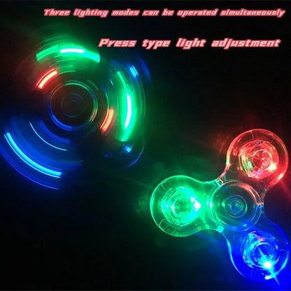 Crystal Luminous LED Light Fidget Spinner Hand Top Spinners Glow in Dark EDC Stress Relief Toys Kinetic Gyroscope for Children