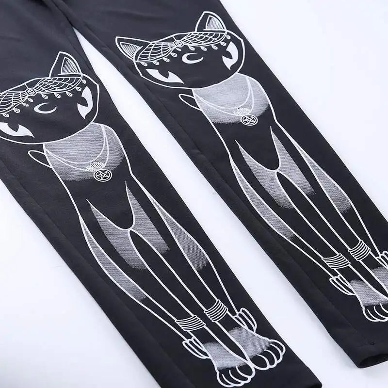 [You're My Secret] 2023 HOT Gothic Leggings For Women Ouija Workout Pants Dark Grunge Black Cat Skull Leggins Devil Satan Legins