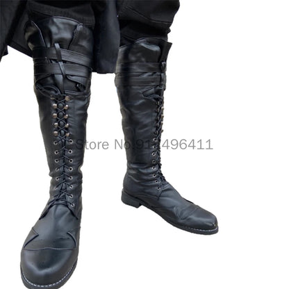 Medieval Retro Men Knight Boots Carnival Gothic British Style Soldier Prince Cosplay Leather Boot Party Fashion Bandage Shoes