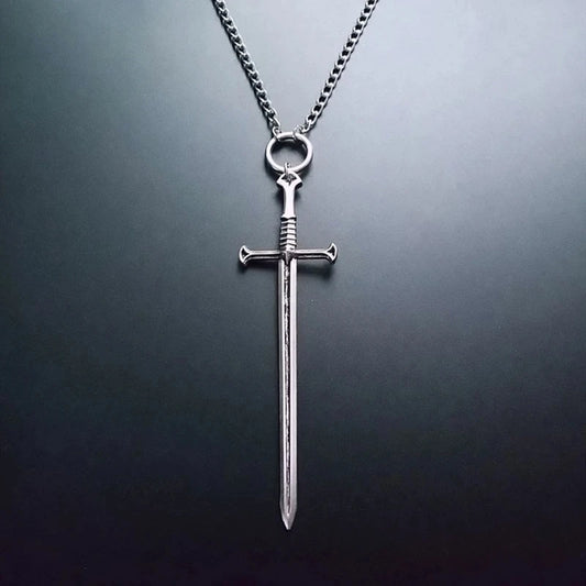 Large Silver Color Sword Necklace, Gothic Sword Necklace, Wicca, Pagan Jewelry, Warrior necklace, unisex necklace