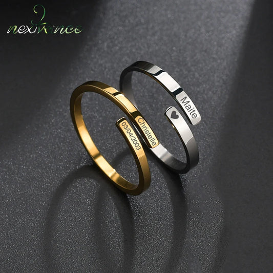 Nextvance Custom Double Name Rings Steel Personalize Engrave Date Ring Adjustable Rings For Women Lover Birthday Jewelry Gift